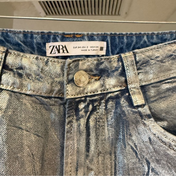 Zara Z1975 Mid Rise Straight Cut Metallic Jeans Sz 2 Eras Tour Festival Concert - Picture 5 of 11